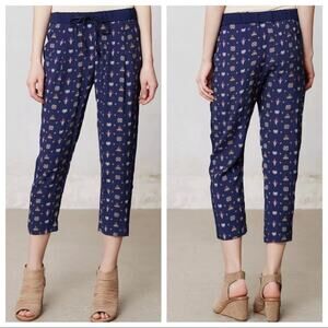 Anthropologie Leifnotes Paisley Print Pants size 2 Navy Combo